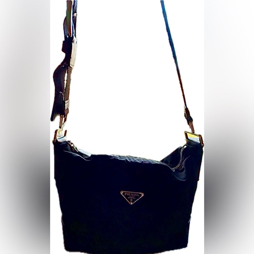 Prada Semitracolla Tessuto + Vitel Black Shoulder Bag